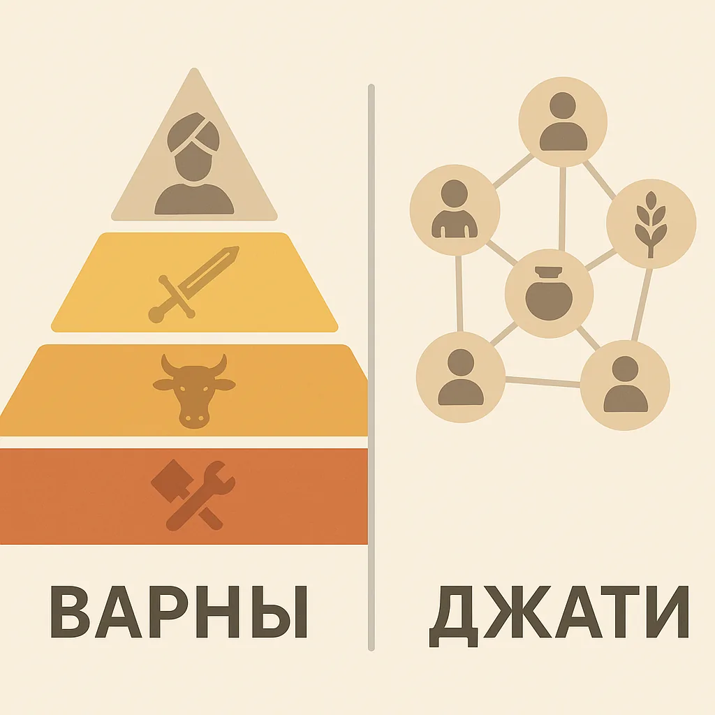 Схема варн: брахманы, кшатрии, вайшьи и шудры &mdash; условная &laquo;идеальная модель&raquo;