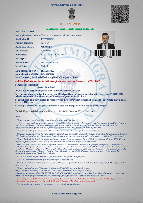 Бизнес-виза в Индию: пример
