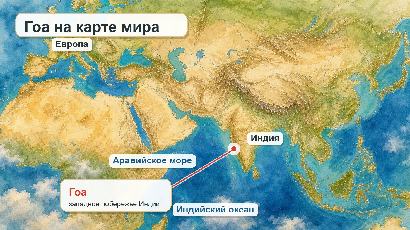Гоа на карте мира: где находится штат Гоа в Индии